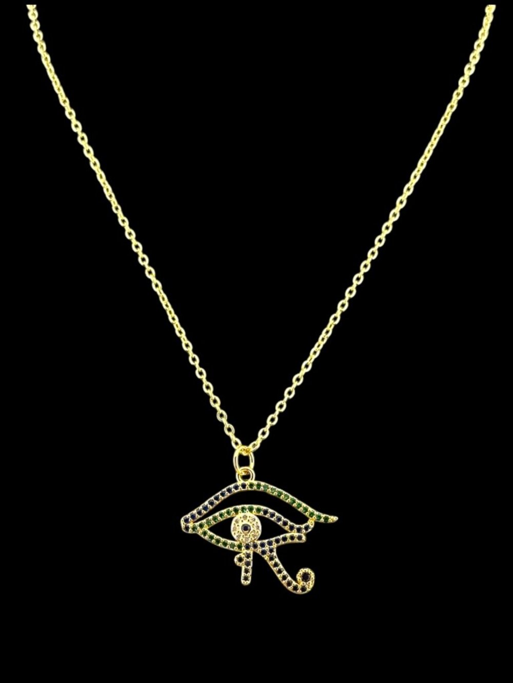 Eye of Horus Necklace 18K Gold Filled Egyptian Pendant Blue Green 16-18" - Picture 3 of 11